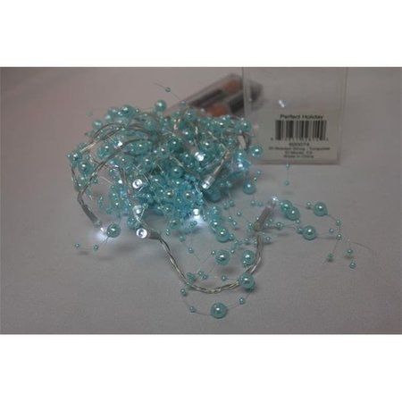 PERFECT HOLIDAY Perfect Holiday 600074 Battery Operated 20 LED String Light with Turquoise Beads - White 600074